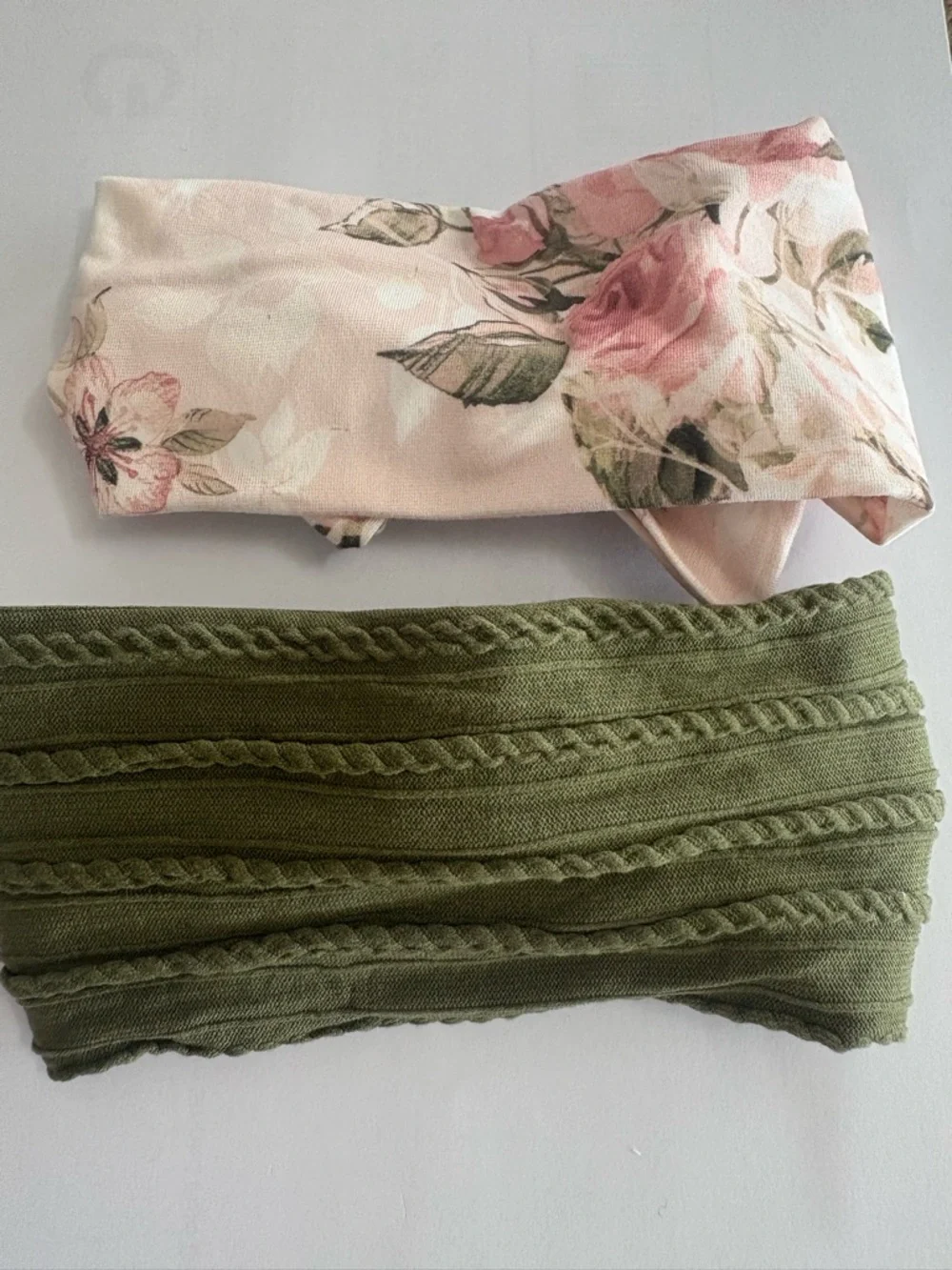 Set of Four Infant Knit Bow Headbands - Pink, Olive & Floral